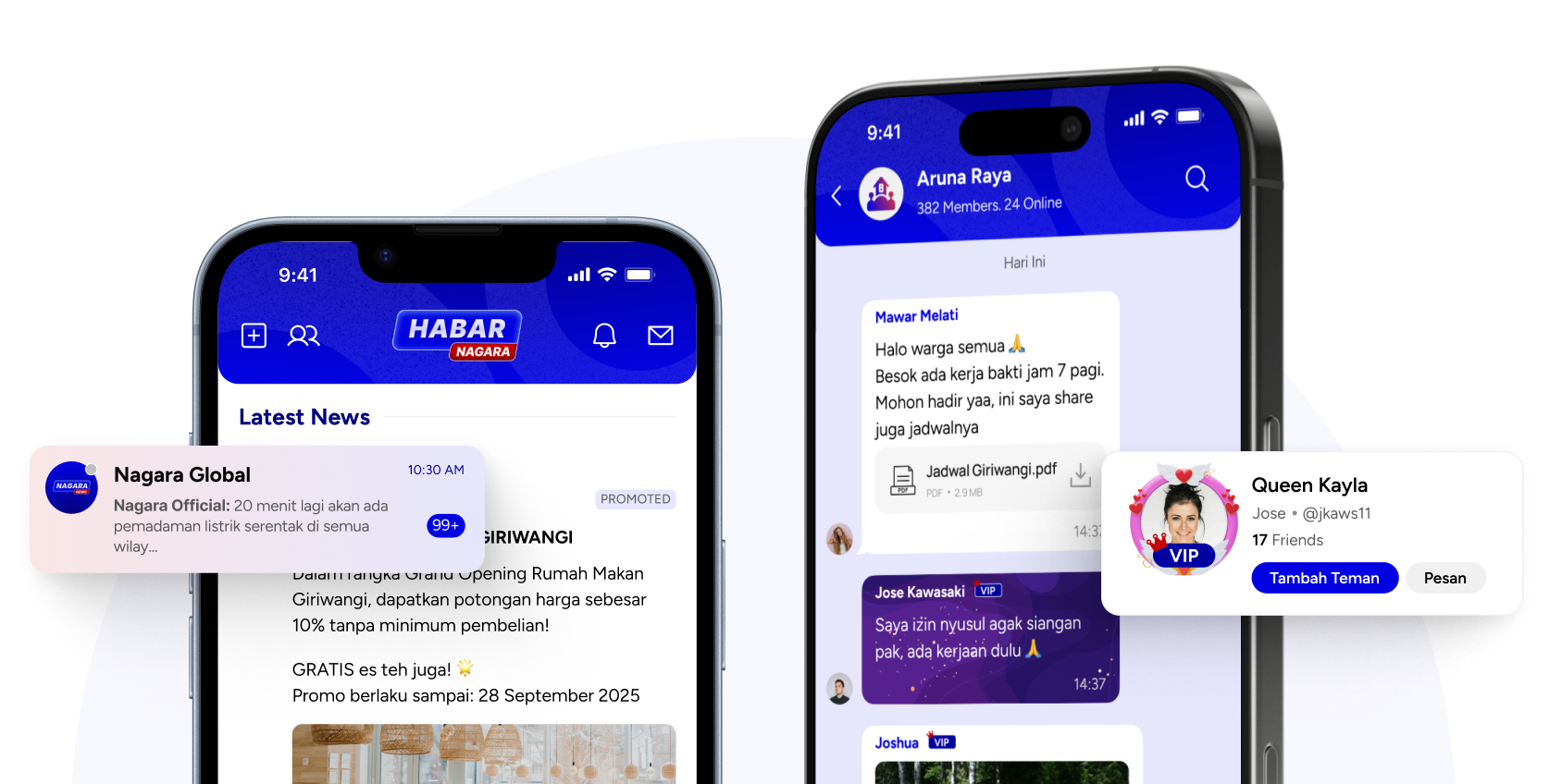 Tampilan aplikasi Habar Nagara pada dua ponsel